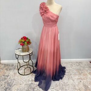 Mac Duggal Floral Embellished One Shoulder Sleeveless Pink & Purple Ombré Gown